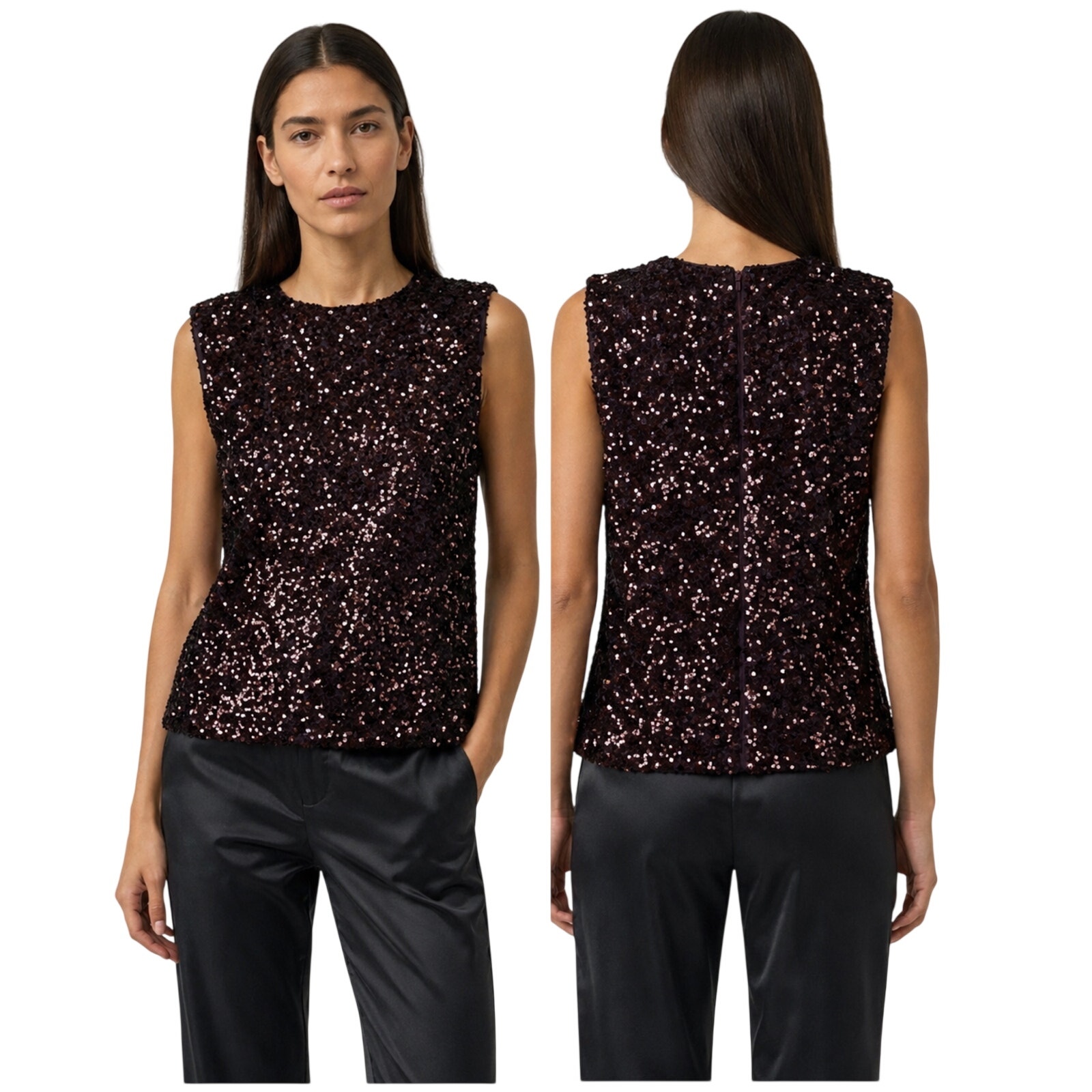 Sachin & Babi Nwt Josephine Sequin Blouse Sleeveless Boat Neck Plum Purple Sz S